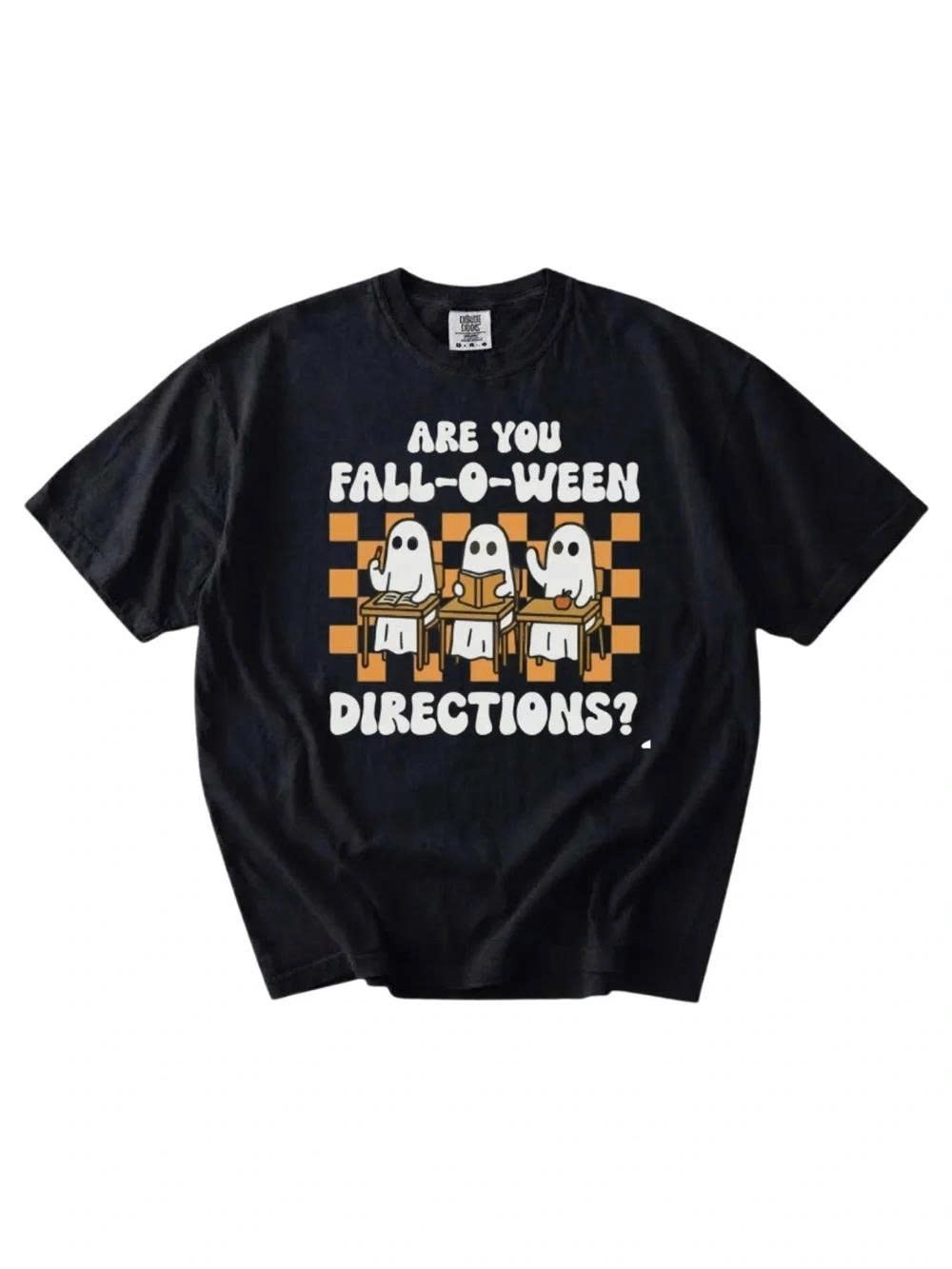 Black Short Sleeve Tee with Ghosts & Checkerboard Graphic